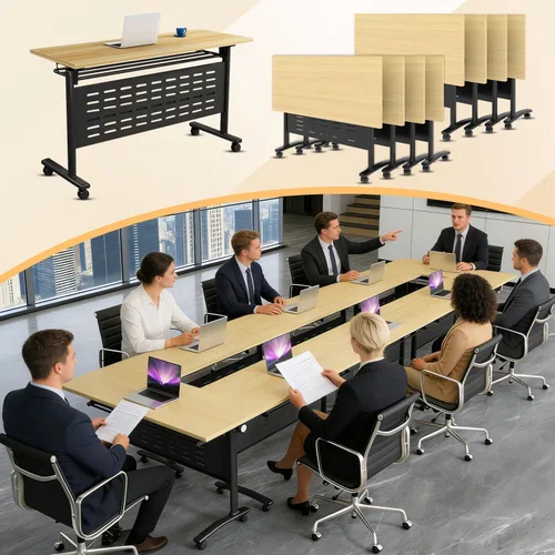 Vista 25 de Paquete de 4 mesas de conferencias plegables, mesa de entrenamiento modular Gris hierro profundo