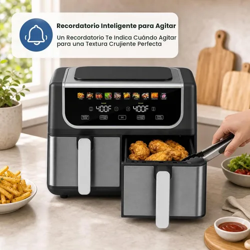 Vista 7 de OLIXIS Dual Air Fryers with 2 Baskets 9.5 Quarts Large Airfryer 10-in-1 Black