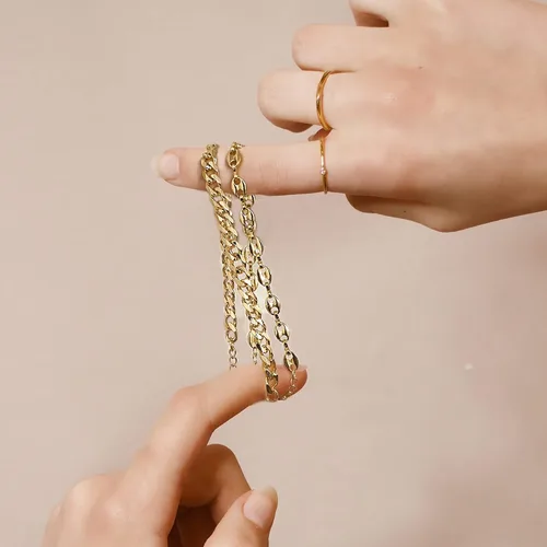 Vista 5 de YANODA Pulsera rellena de oro para mujer, chapada en oro de 18 quilates, pulsera de eslabones delicada para mujer, hecha a mano, apilable, regalo