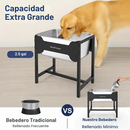 Vista 4 de Cuenco elevado de agua para perros de 2.5 galones para razas grandes, cuenco de agua grande de acero inoxidable elevado de 14.2 pulgadas de alto