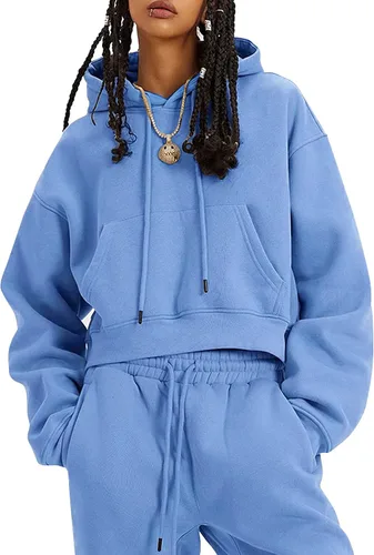 Vista 19 de Kissonic Conjunto deportivo de forro polar para mujer, 2 piezas, sudadera con capucha y pantalones deportivos