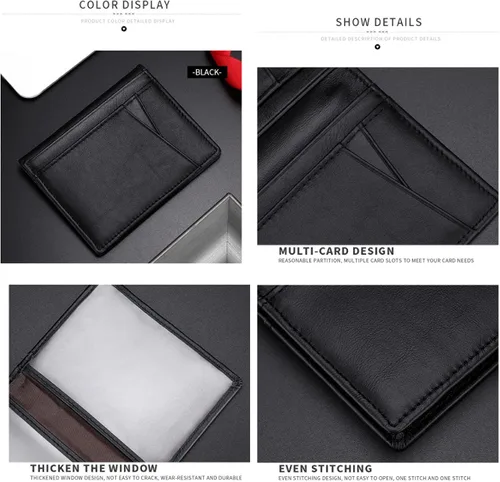 Vista 6 de DOFE Billetera delgada para hombre, con bloqueo RFID, con clip para dinero, 8 tarjetas, capacidad extra, billetera plegable con 2 ventanas