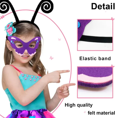 Vista 7 de iROLEWIN Kids Fairy Butterfly Wings for Girls Toddlers Dress-Up Costume Mask Tutu and Headband Sister Birthday Gifts Party