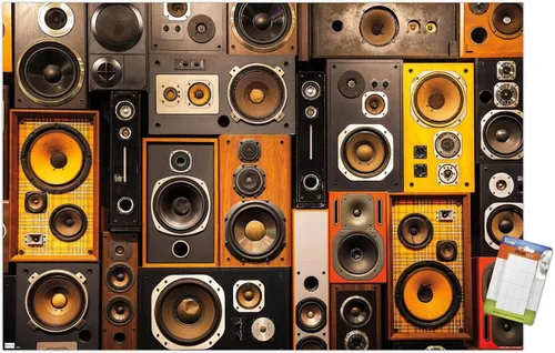 Vista 12 de Trends International Póster de pared con altavoz retro, 14.725 x 22.375 pulgadas, versión enmarcada de madera de granero