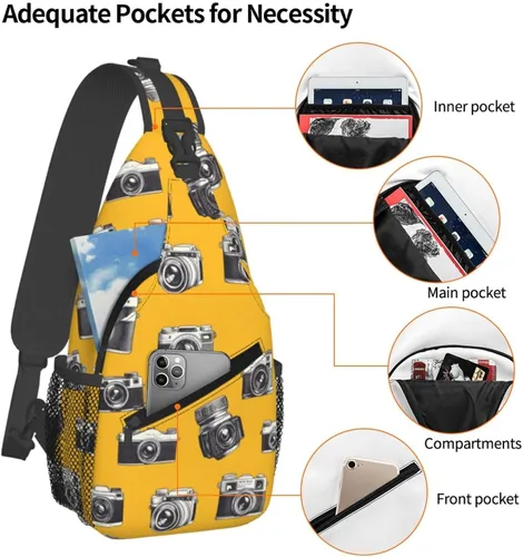 Vista 4 de Small Crossbody Bags for Women Men - Vintage Camera Yellow Print Adjustable Shoulder Bag Fanny Packs Belt Sling Bag Crossbody Purses Backpack for