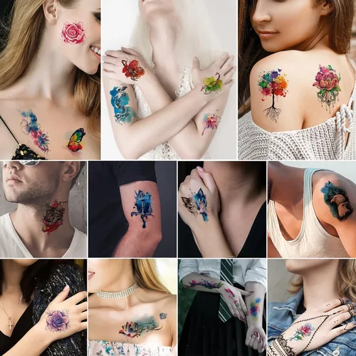 Vista 5 de JEEFONNA 86 hojas de tatuajes temporales, 14 hojas grandes de medio brazo de tatuajes falsos de flores, gato, búho y león, 72 hojas pequeñas