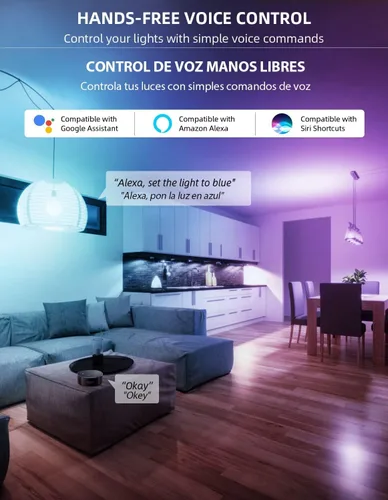 Vista 2 de Bombillas LED inteligentes WiFi compatibles con Alexa y Google Home Assistant Music Sync Bombilla cambiante multicolor A19 E26 10W 900LM