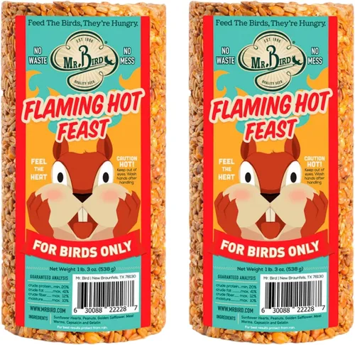 Vista 4 de Mr. Bird Flaming Hot Feast - Cilindro de semillas de pájaro picante, 1 paquete, 1 libra 3 onzas