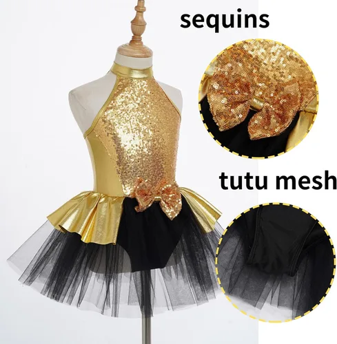 Vista 115 de CHICTRY Vestido tutú de ballet con lentejuelas brillantes para niñas y niñas, moderno disfraz de baile latino de jazz