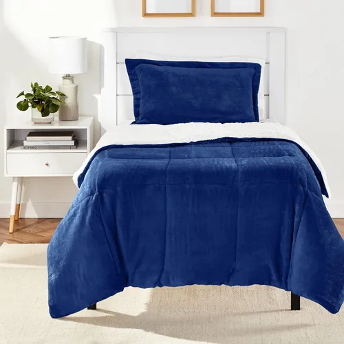 Vista 30 de Amazon Basics - Juego de ropa de cama de 3 piezas, Micromink Sherpa, ultrasuave, edredón cálido para todas las estaciones, tamaño Full/Queen, negro
