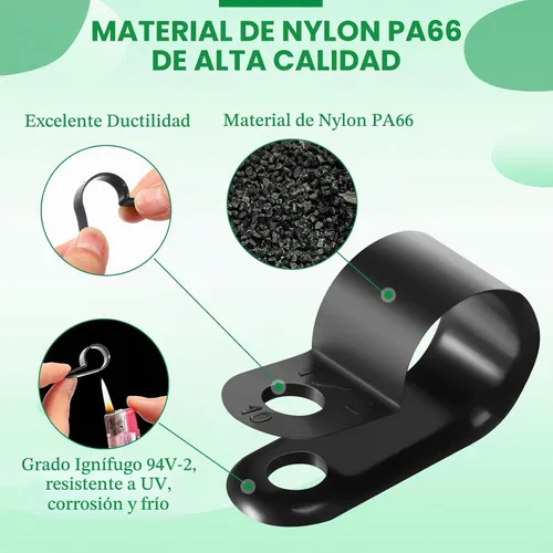 Vista 4 de Hicarer Paquete de 50 abrazaderas de cable tipo R, clips de sujeción de cable de montaje de tornillo de nailon con 50 tornillos para gestión de Negro