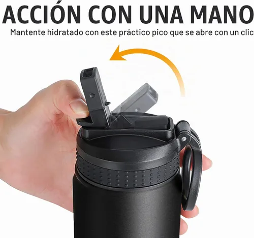 Vista 2 de Life's Easy Botella de agua aislada de acero inoxidable – Botella de agua deportiva con mango de bucle y tapa de popote de silicona biónico – Frasco