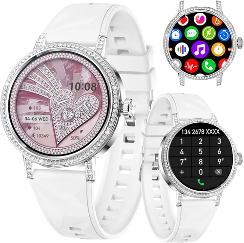 Vista 11 de Relojes inteligentes para mujer con llamadas Bluetooth de diamantes, reloj inteligente con pantalla HD de 1.27 pulgadas, rastreador de actividad