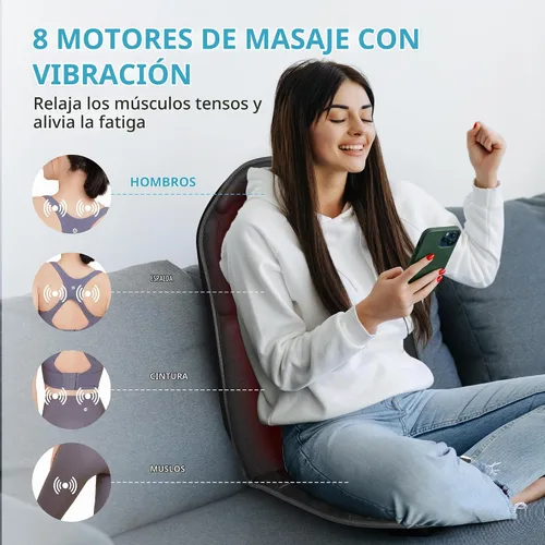 Vista 2 de Almohadilla para silla de masaje de espalda, masajeador de espalda con calor, 5 modos de vibración y 2 niveles de calor, cojín de asiento de masaje