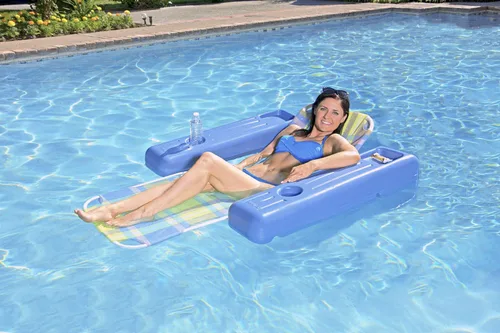 Vista 2 de Poolmaster Tumbona flotante retro caribeña para adultos, a cuadros