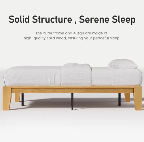 Vista 7 de Lifezone Marco de cama de plataforma de madera tamaño Queen, madera maciza de alta calidad, estructura resistente, patas de 3.78 pulgadas de grosor