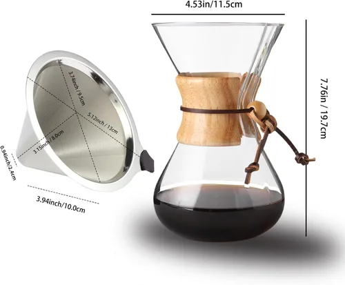 Vista 5 de Subjectthree - Juego de cafetera de vidrio para verter sobre 6 tazas con filtro reutilizable, fácil de limpiar para camping, oficina, cafeterías
