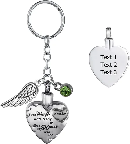 Vista 13 de Joyería de cremación de acero inoxidable con texto en inglés "Your Wings were Ready but My Heart was Not Memorial", llavero de urna para cenizas
