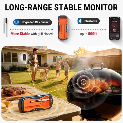 Vista 3 de TempPro - Termómetro inalámbrico de carne de 500 pies para cocinar, sondas de colores largas y cortas, termómetro Bluetooth para carne ahumador