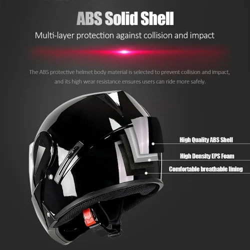 Vista 2 de Casco de motocicleta Bluetooth aprobado por DOT - Casco modular de cara completa con visera doble abatible, carcasa de ABS, sistema de ventilación