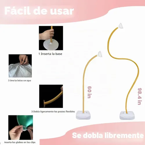 Vista 3 de Kit de Soporte para Arco de Globos, Arco de Globos de 8.2 pies y 5 pies con Doble Curva, Soporte para Globos para Piso Adecuado para Cumpleaños