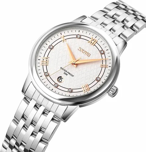 Vista 3 de SKMEI Watches for Women Fashion Dress Diamond Ladies Small Wrist Watch Two Tone Stainless Steel Waterproof Day Date Analog Quartz Female Watches