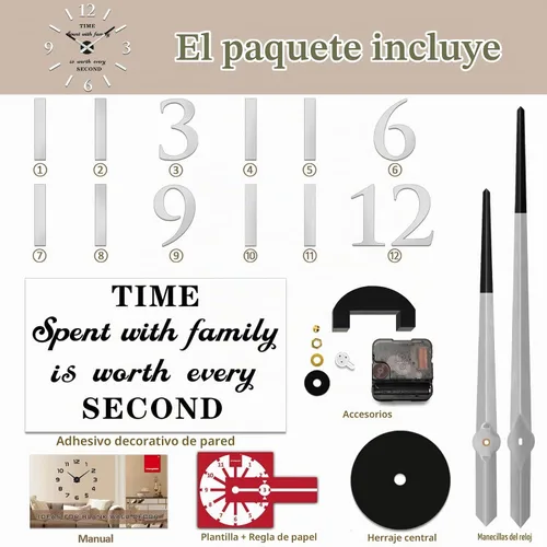 Vista 5 de VANGOLD Reloj de pared para decoración de sala de estar Plata