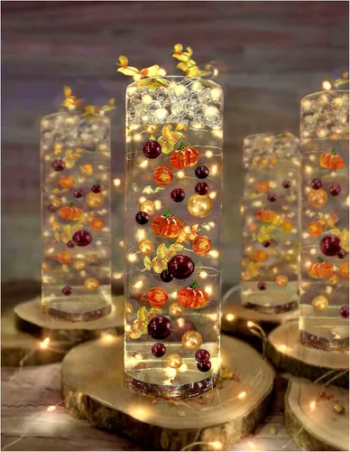 Vista 8 de Paquete de hojas de otoño festivas, perlas y gemas flotantes para decoración de jarrones y mesa