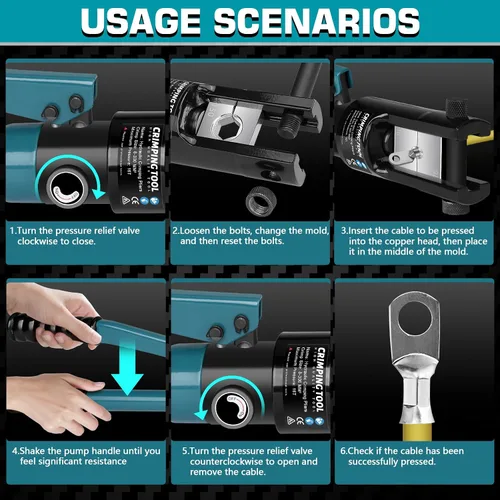 Vista 6 de Herramienta de prensado hidráulico, kit de herramientas de crimpado de alambre hidráulico de 16 toneladas con cortador de cables y 13 pares