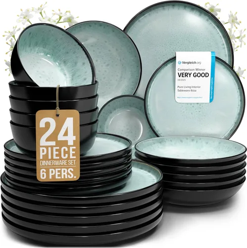 Vista 57 de Juego de vajilla de gres para 4 personas 12 piezas – Juego de platos y cuencos negros mate – Apto para lavavajillas, microondas y resistente a