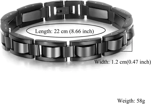 Vista 3 de Feraco Pulseras magnéticas para hombre, pulseras clásicas de acero inoxidable de titanio negro con piedras magnéticas de hematita natural, regalos