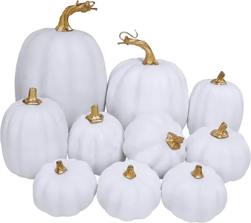 Vista 16 de Winlyn 10 calabazas artificiales surtidas de otoño (crema)