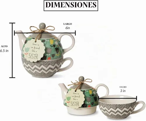 Vista 3 de Pavilion Gift Company 74069 Tetera de cerámica Bloom Sister para una persona, 15 oz, multicolor
