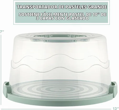 Vista 5 de Porta pasteles extra grande y extra resistente, soporte para pasteles con tapa y asas plegables, plato multifuncional para servir y plato para Verde