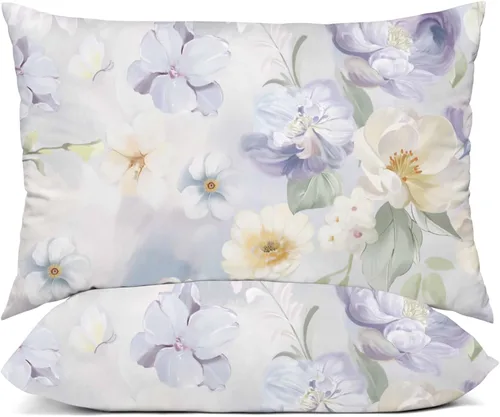 Vista 32 de YIYEA Juego de 2 fundas de almohada estándar de microfibra ultra suave de doble cepillado, fundas de almohada estándar, fundas de almohada florales