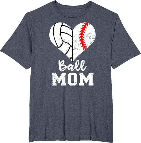 Vista 30 de Ball Mom Heart Funny Baseball Voleibol Mom - Camiseta para mamá, Negro, S