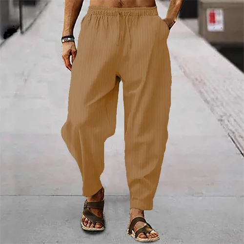 Vista 3 de Pantalones de pierna acampanada con cremallera para hombre, pantalones deportivos grandes y altos para hombre, pantalones de vestir a rayas