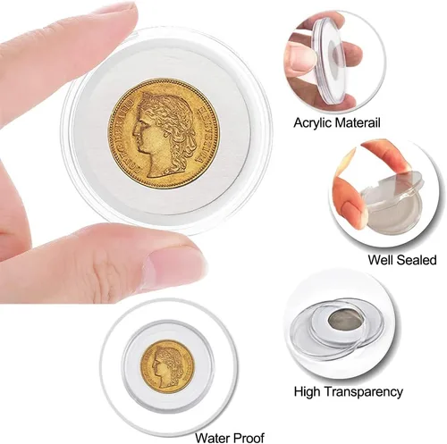 Vista 2 de 20 cápsulas de monedas de 1.81 pulgadas con 6 tamaños de juntas de espuma para colección de monedas, monedas de plata americana Eagle Liberty, medio