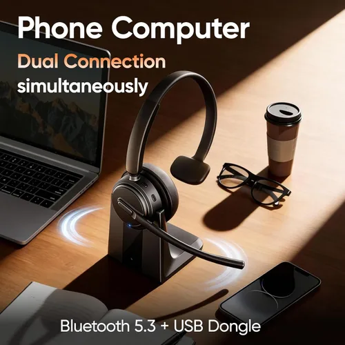 Vista 9 de Auriculares inalámbricos con micrófono para trabajo, auriculares Bluetooth