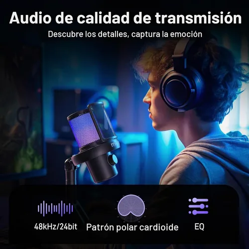 Vista 5 de MAONO Micrófono inalámbrico para PC, micrófono condensador de transmisión de juegos con cambio de voz AI de software, cancelación de ruido de 3