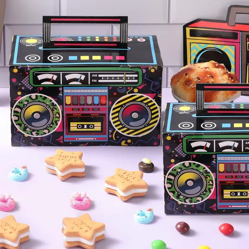 Vista 3 de Cajas de recuerdo de fiesta de los años 80, caja de regalo novedosa, cajas de papel de dulces de los años 80, decoraciones de radio retro de los 80
