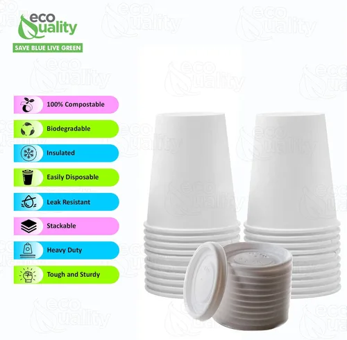 Vista 2 de [Paquete de 50] Tazas de café espresso desechables de papel blanco de 4 onzas con tapas blancas, tazas de té caliente desechables de papel blanco
