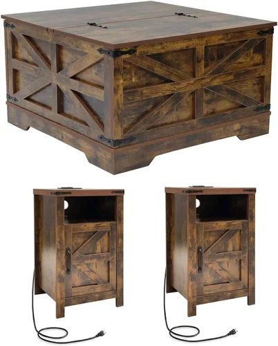 Vista 36 de Mesa de centro negra con almacenamiento, mesa de cóctel con parte superior elevadora con bisagras, mesa central cuadrada de madera con gran
