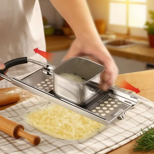 Vista 9 de Spaetzle Maker de acero inoxidable con mango de agarre cómodo y espumadera, juego de herramientas para hacer albóndigas de huevo alemán casero