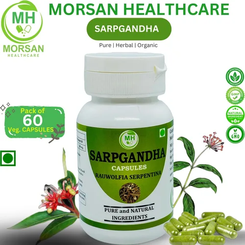 Vista 4 de Morsan Healthcare Sarpgandha (Rauvolfia Serpentina) 500 mg. Cápsulas, suplemento puro y herbario 60 mg. Veg. Cápsulas