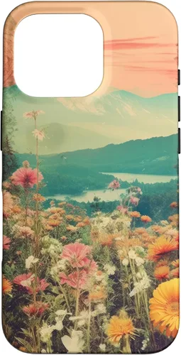 Vista 20 de iPhone 16 Boho Mountain Moon Phases Floral Aesthetic Chic Retro Sunset Case