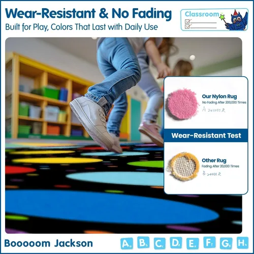 Vista 4 de Booooom Jackson Alfombra colorida de 7 pies 6 x 13 pies con círculos de lunares para decoración de asientos de habitación de niños, alfombra
