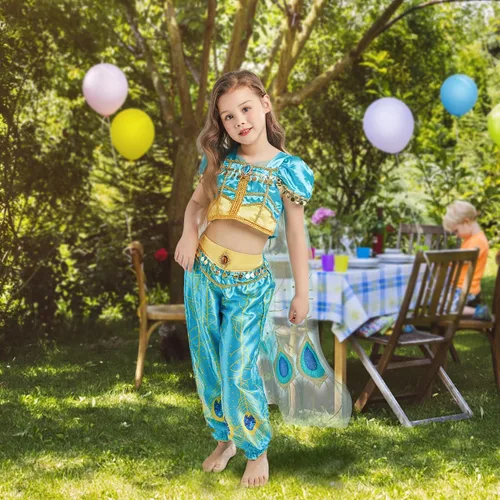 Vista 2 de EZDRESS Disfraz de princesa jazmín para niñas, disfraz de princesa árabe, disfraz de Halloween y cosplay