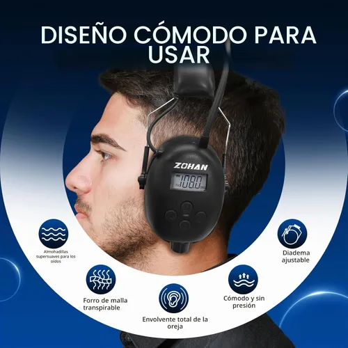 Vista 5 de ZOHAN AM/FM Radio Headphone with Digital Display,Ear Protection Noise Reduction Earmuffs,Comfortable Hearing Protector Negro
