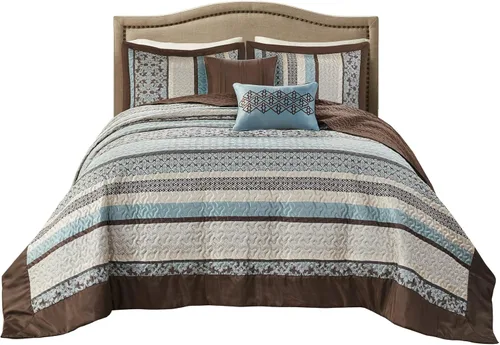 Vista 15 de Madison Park Princeton - Juego de colcha reversible acolchada, reverso sólido de verano transpirable, capa de ropa de cama ligera para todas
